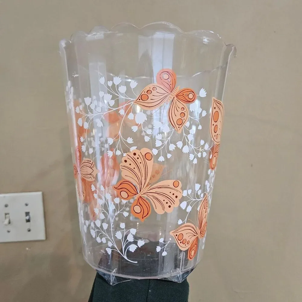 60s 70s mcm orange butterfly clear acrylic waste basket Wolff products